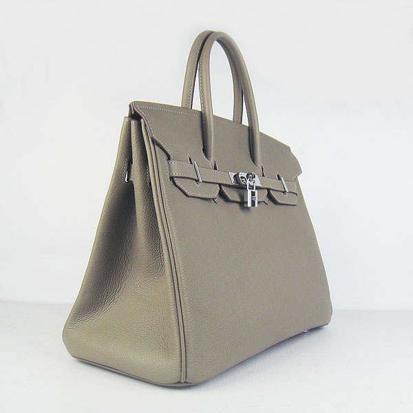 High Quality Fake Hermes Birkin 35CM Cattle Neck Veins Leather Bag khaki 6089